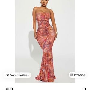 Fashion Nova Strapless Red and Orange Dress